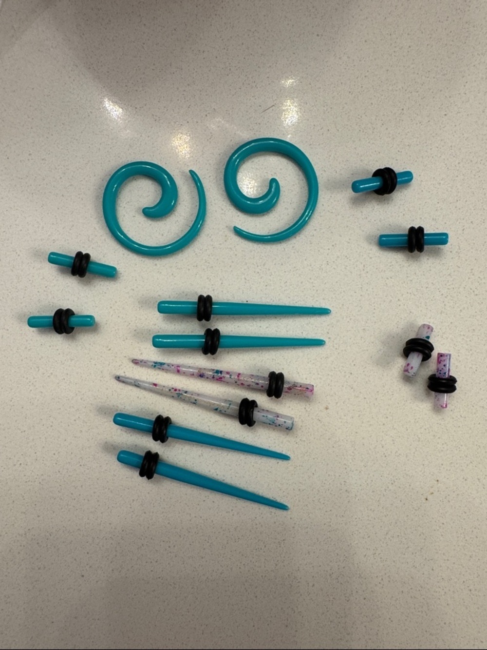 Teal Spiral & Tapered Ear Plugs Set